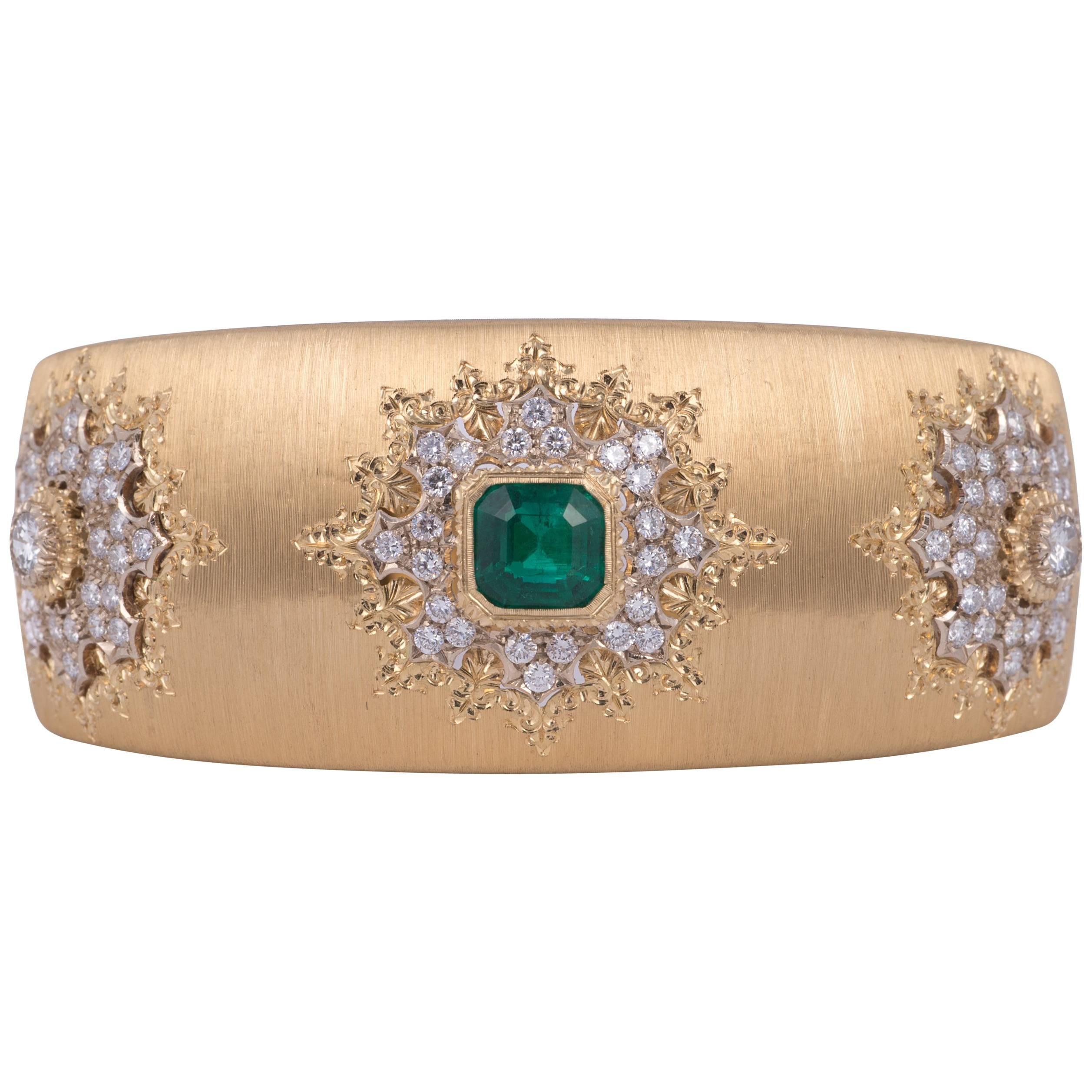 Magnificent Buccellati Emerald and Diamond Bracelet