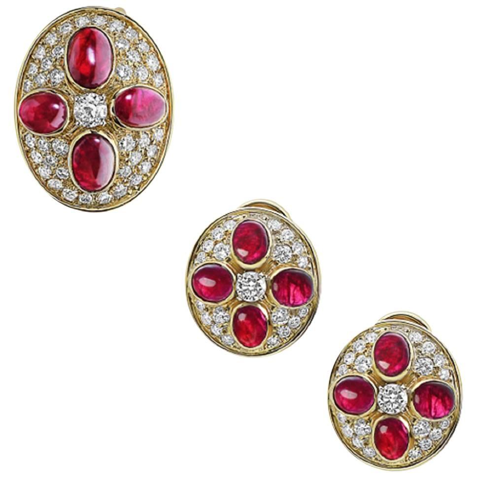 Emilio Jewelry Ruby Diamond Earring Pin Set
