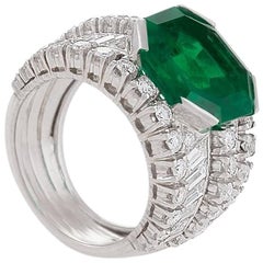 1950s Emerald Diamond and Platinum Ring