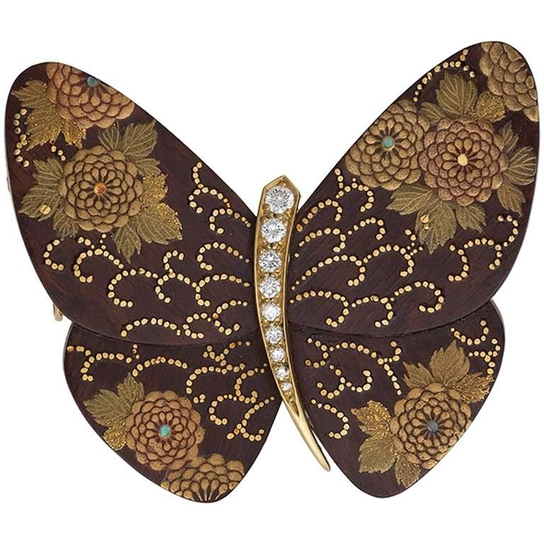Van Cleef & Arpels/Junichi Hakos Estate Diamond Enamel and Gold Butterfly Brooch