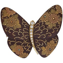 Vintage Van Cleef & Arpels/Junichi Hakos Estate Diamond Enamel and Gold Butterfly Brooch