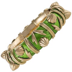 Schlumberger Gold and Paillone Enamel Bangle Bracelet