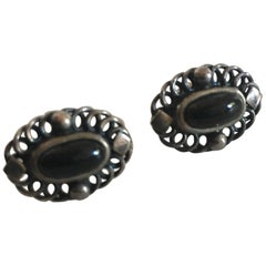 Georg Jensen Sterling Silver 2004 Annual Earrings with Black Onyx 'Stickers'