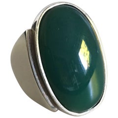 Large Georg Jensen Sterling Silver Ring No. 209 with Green Agate