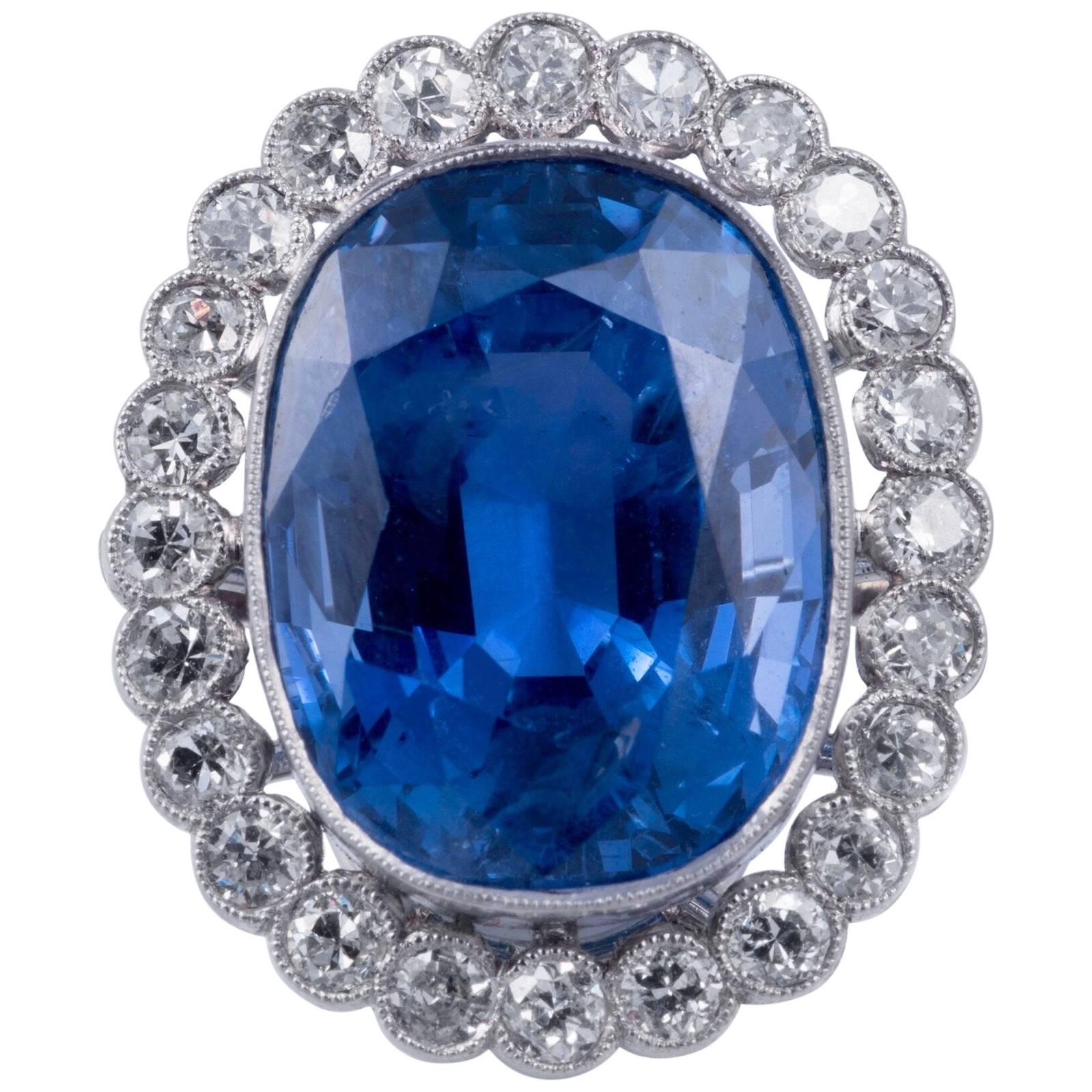 12.41ct Natural Blue Sapphire and Diamond Ring