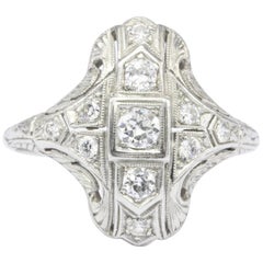 Art Deco Platinum Diamond Shield Ring, circa 1920