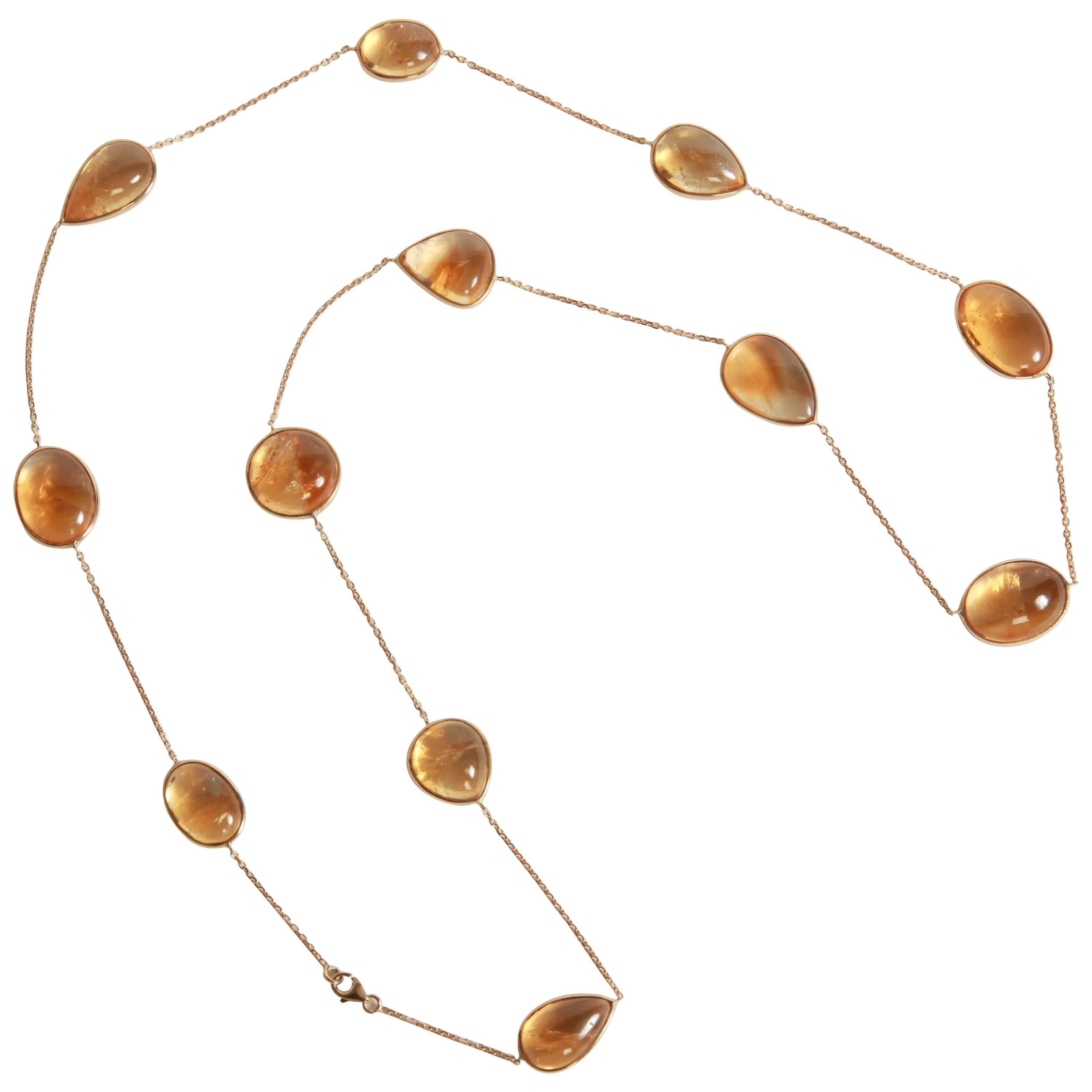 Citrine Cabochons Long Necklace by Marion Jeantet