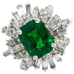 Certified Natural Emerald and Diamond Cluster Ring Set in 18 Carat White Gold