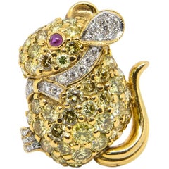 Vintage Diamond, Gold and Ruby Mouse Brooch