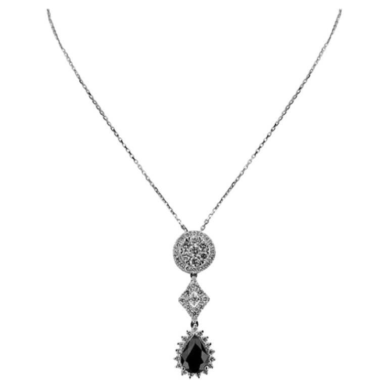 White Gold with Pear Cut Sapphire and Brilliant Cut Diamonds Necklace/Pendant For Sale