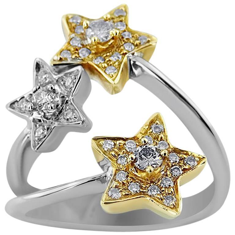 White Gold Triple Star with Brilliant Cut 0.40 ct Diamonds Ring For Sale
