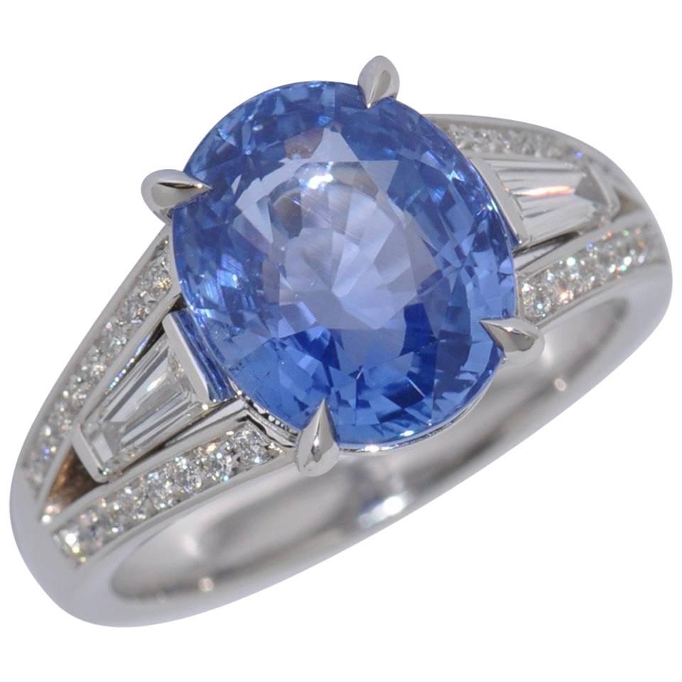 Sapphire 5.91 Ct Madagascar GRS Certified and Diamonds Palladium Ring