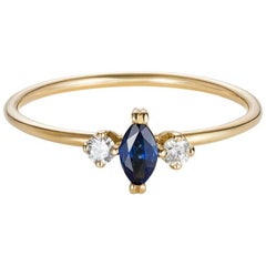 Sweet Pea 18k Yellow Gold Marquise Blue Sapphire and Diamond Ring