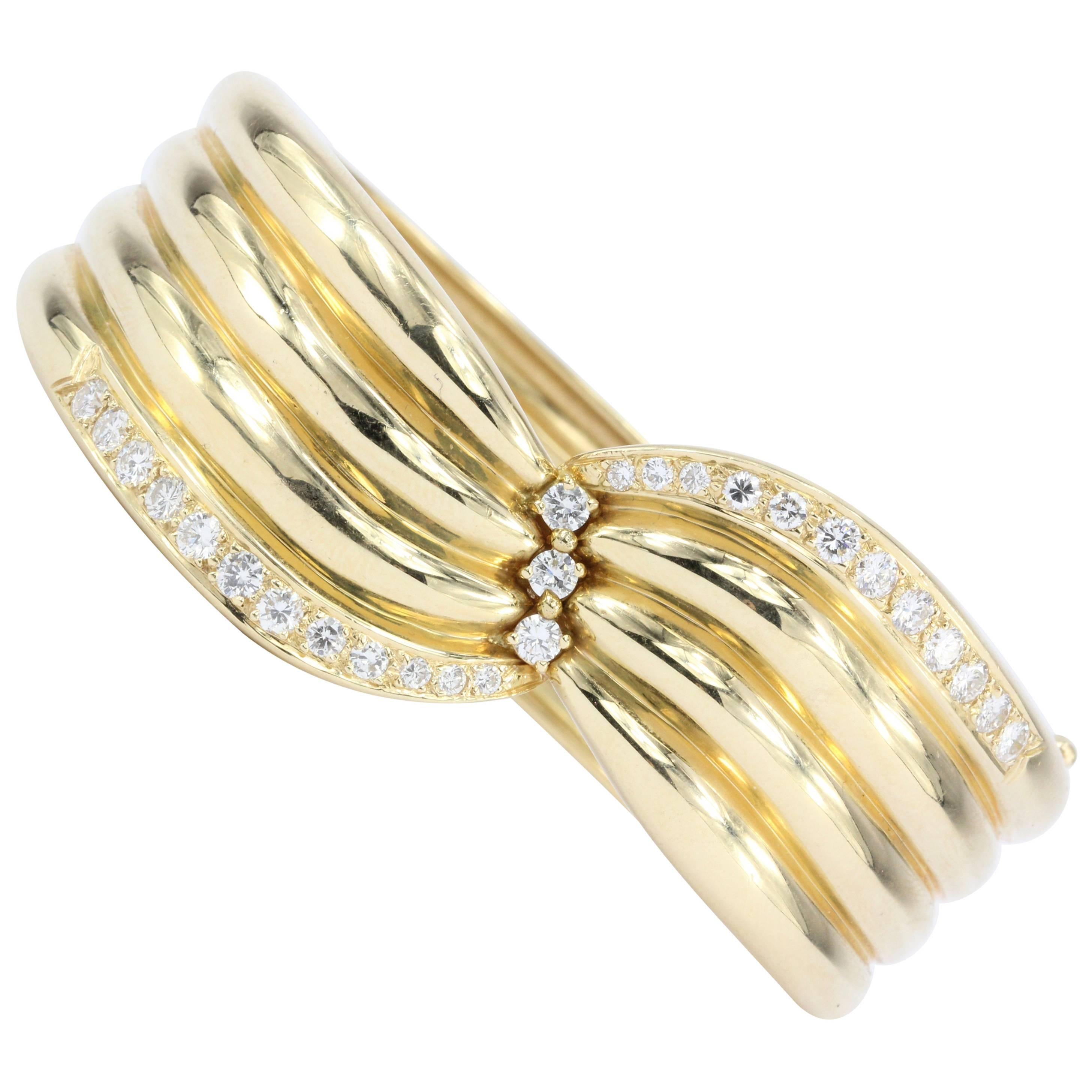 Retro Yellow Gold Diamond Bangle Bracelet