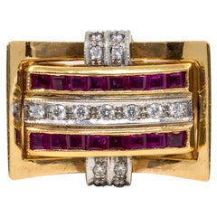 Diamond, Sapphire, Ruby and 18 Karat Gold Swivel Ring