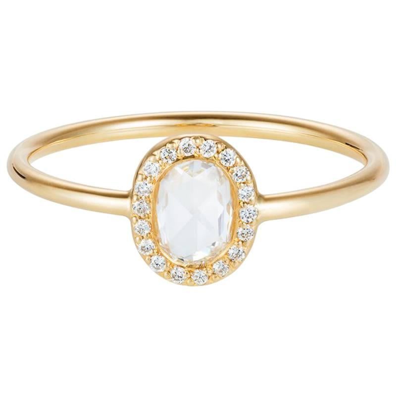 Sweet Pea 18 Carat Yellow Gold Rose Cut, Oval Diamond Halo Engagement Ring