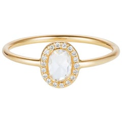 Sweet Pea 18 Carat Yellow Gold Rose Cut, Oval Diamond Halo Engagement Ring