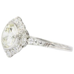 Edwardian Style Platinum 2.2 Carat Diamond Halo Engagement Ring GIA Paperwork