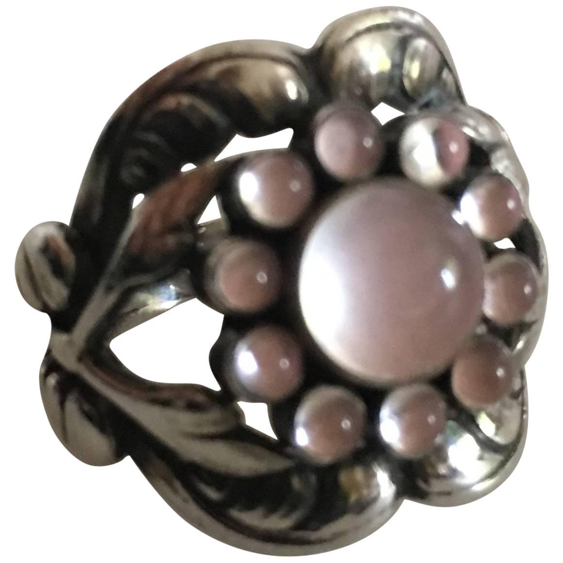 Georg Jensen Sterling Silver Ring No. 10 with Rose Quartz