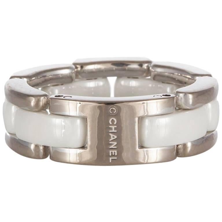 Chanel 18 Karat White Gold and Ceramic Ultra Ring with Box at 1stDibs