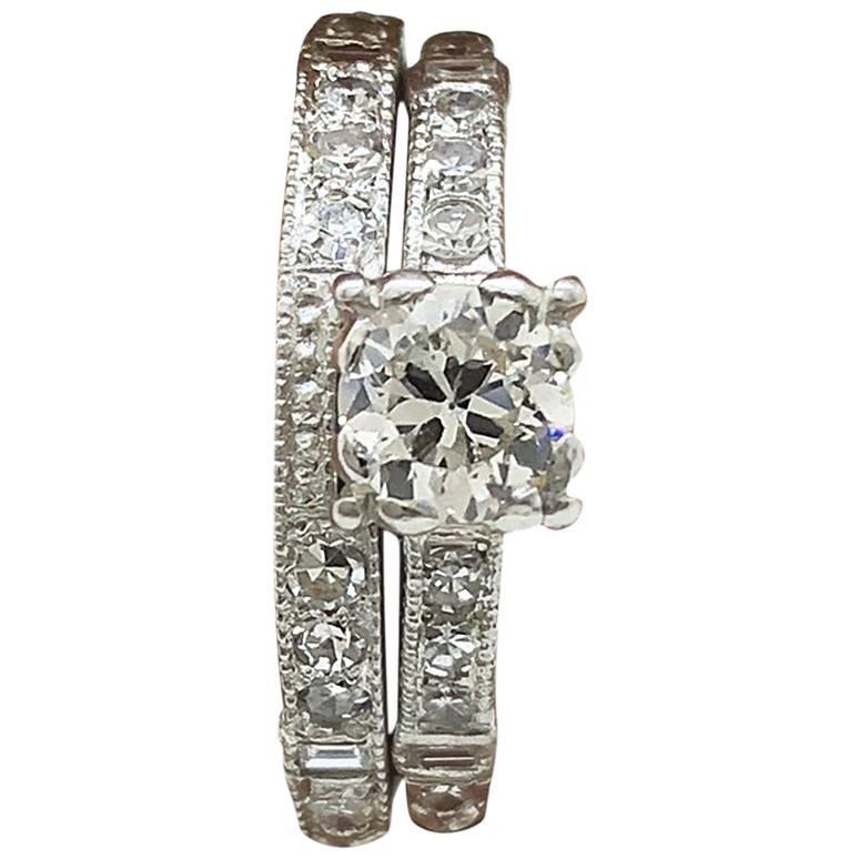 Antique .50 Carat Diamond Antique Platinum Engagement Set Jacob Brandt Company