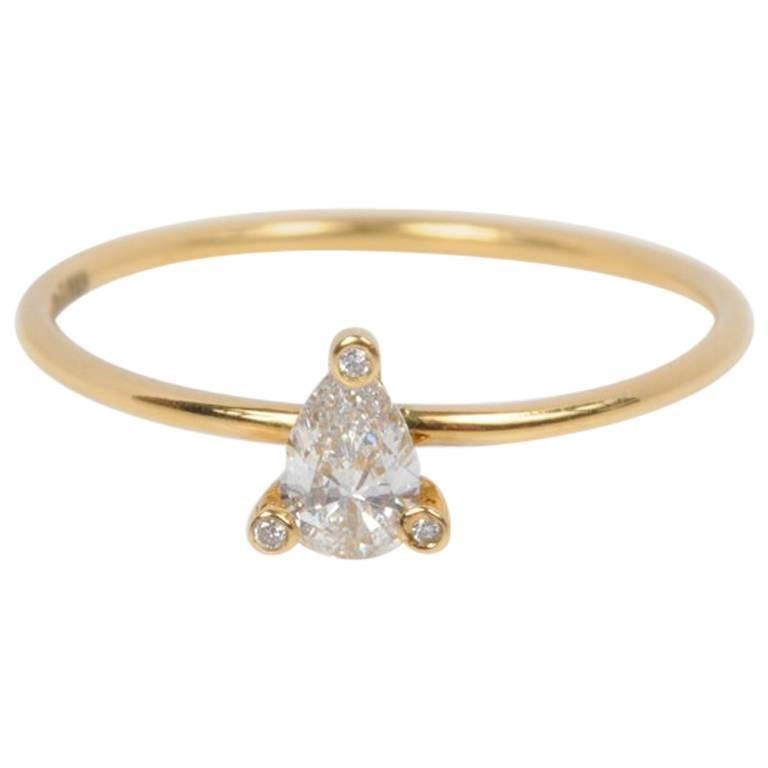 Sweet Pea 18k Yellow Gold Pear Shaped Diamond Engagement Ring For Sale
