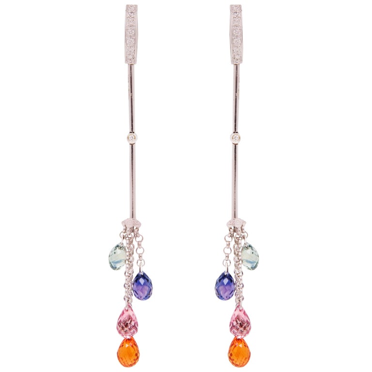 Ella Gafter Multicolor Sapphire and Diamond Drop Earrings For Sale