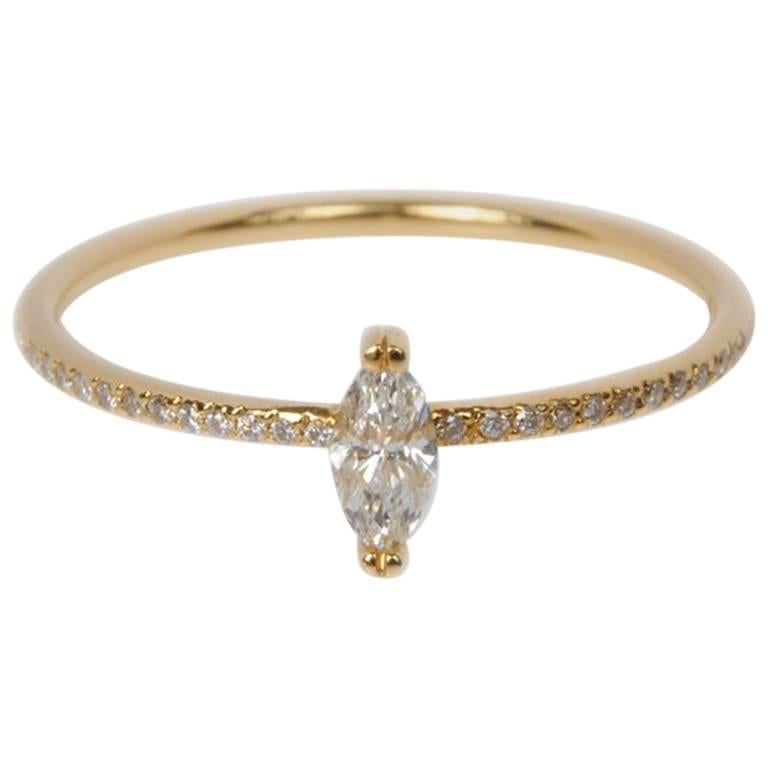 Sweet Pea 18k Yellow Gold Marquise Diamond Engagement Ring For Sale