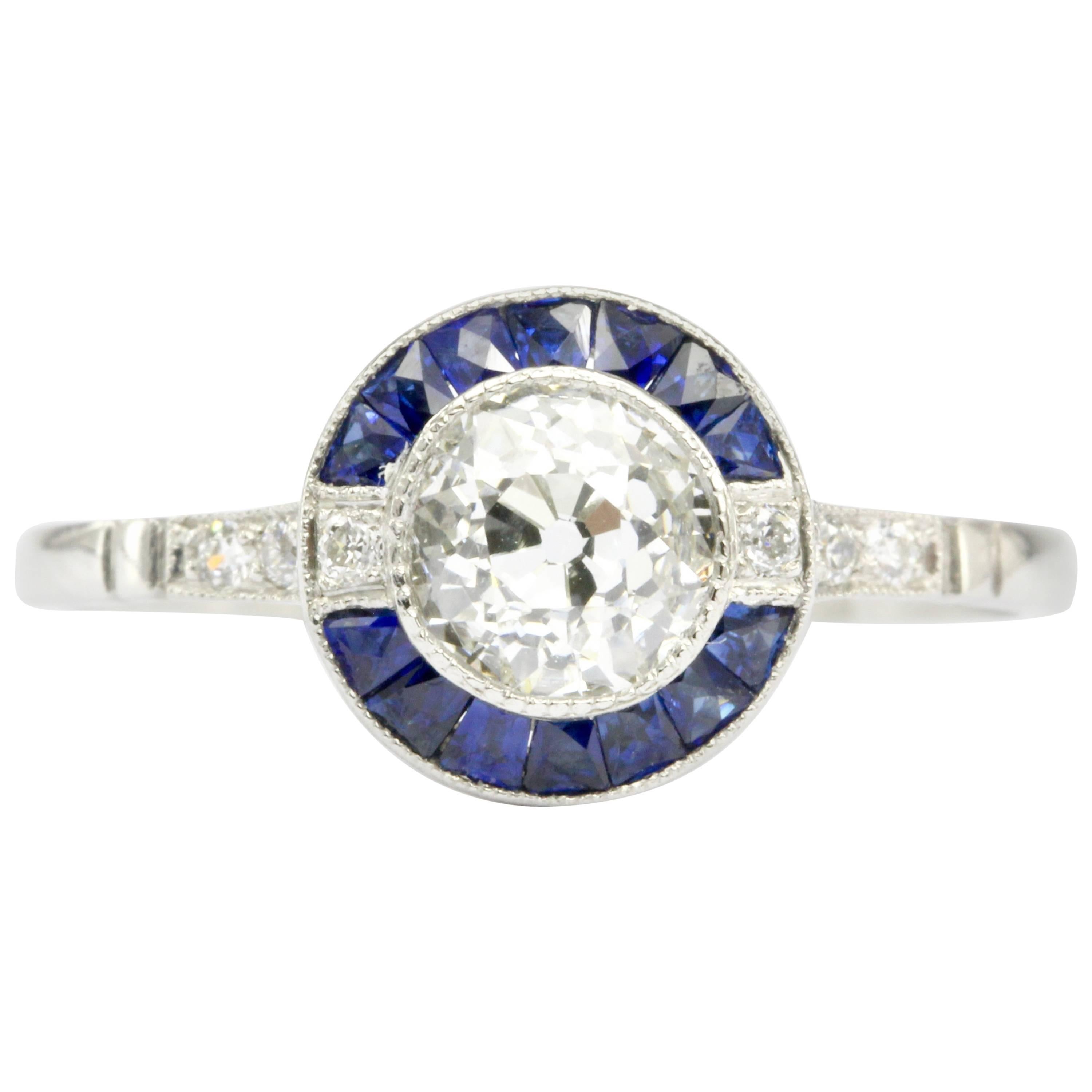 GIA Handmade Diamond Sapphire Platinum Ring