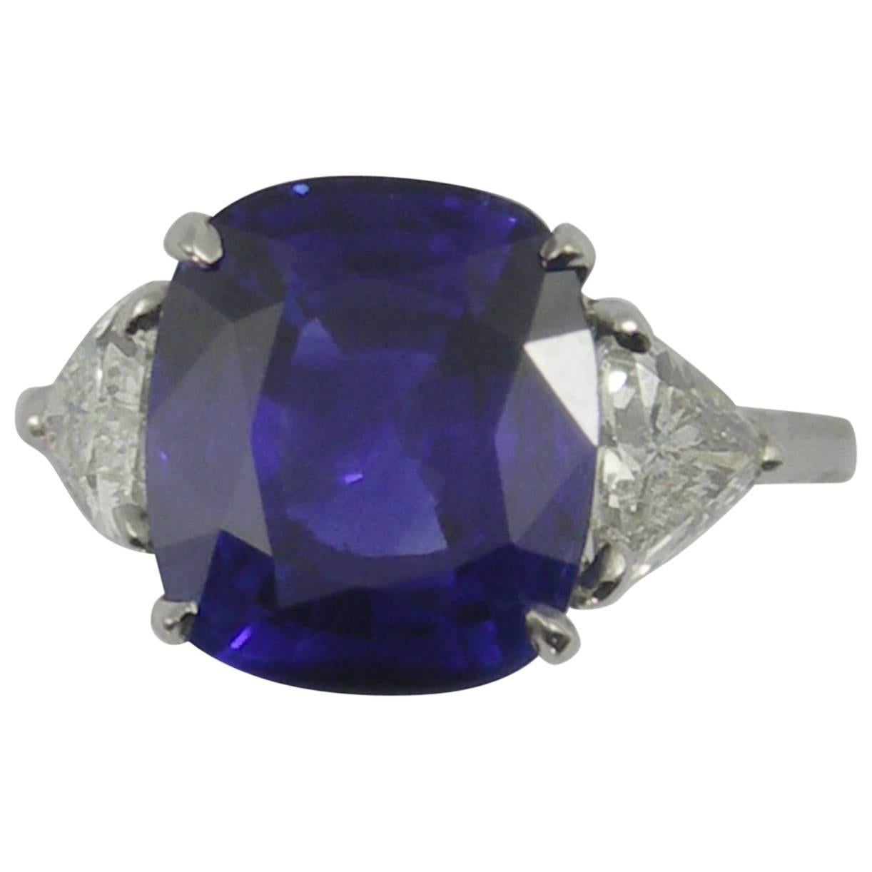 A.G.L. Certified 7.32 Carat Cushion Cut Sapphire Diamond Ring