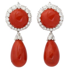 Important Platinum Coral Diamond Drop Earclips