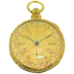 Barwise Gelbgold Taschenuhr mit mehrfarbigem Zifferblatt:: um 1840