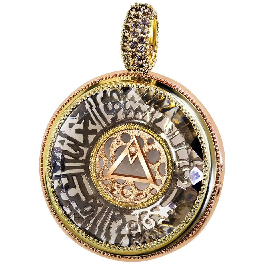 Smoky Topaz Diamond Gold Talisman Pendant Necklace Enhancer One of a kind