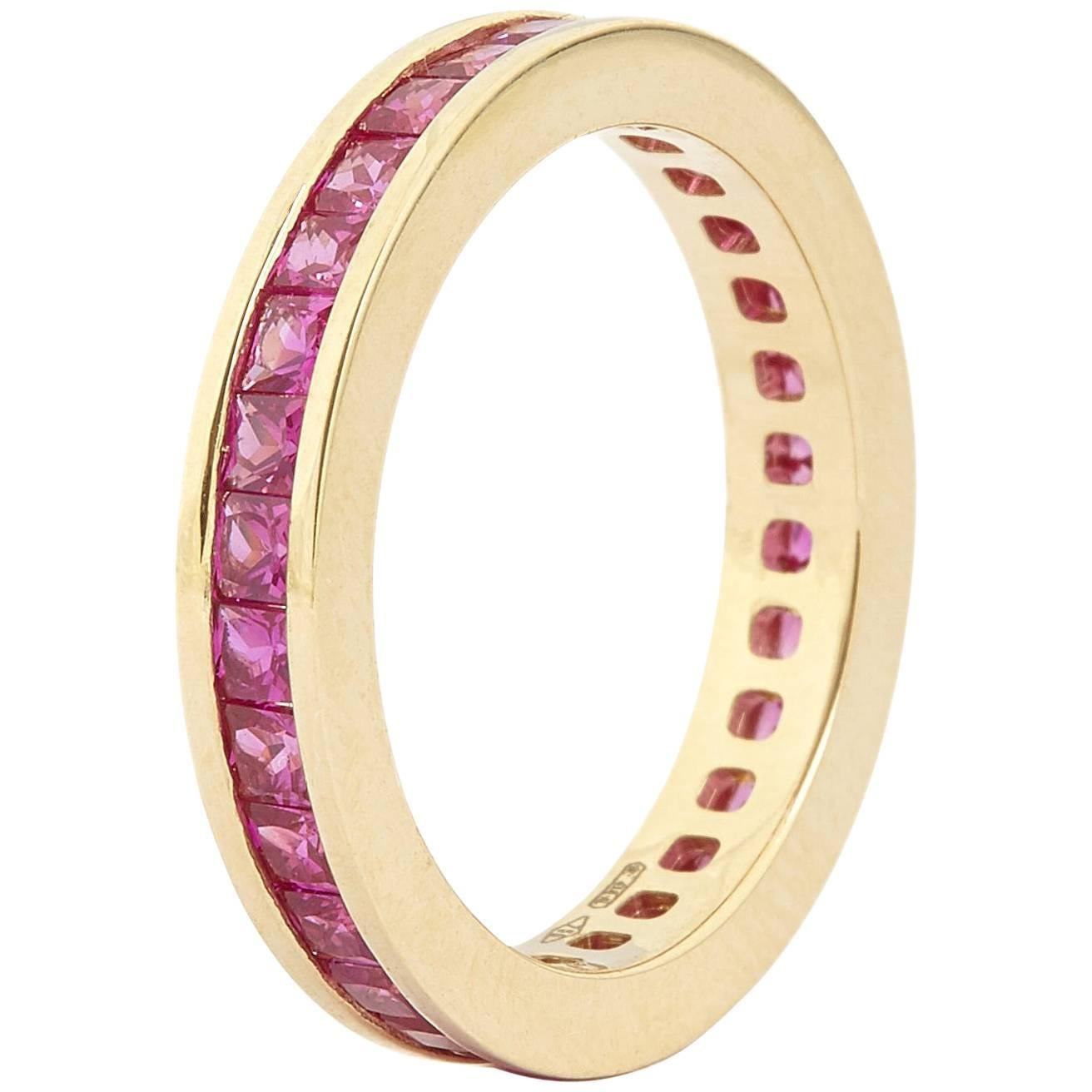 Engagement Eternity Ruby Gold Band Princess Ring For Sale