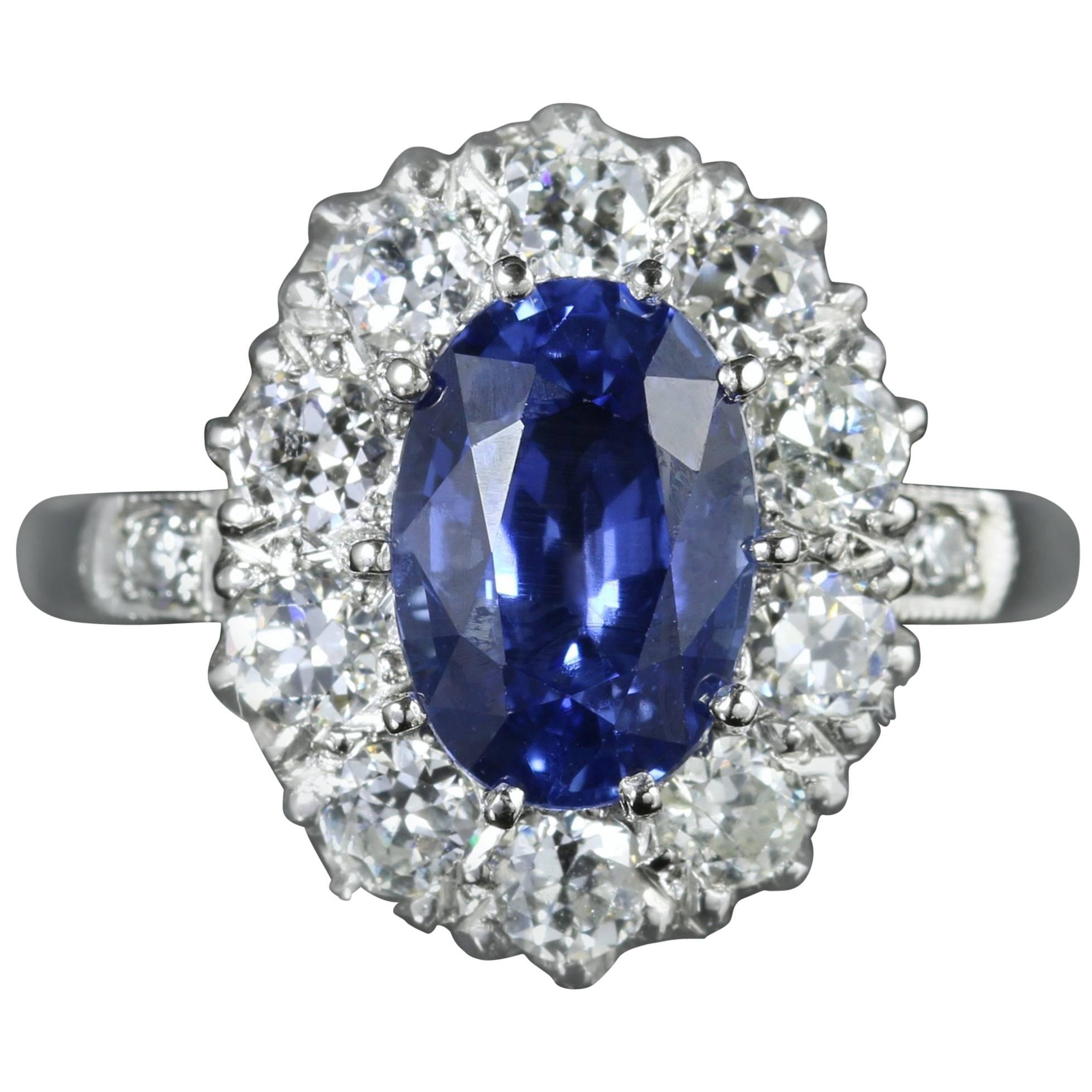 Antique Edwardian Natural Sapphire Diamond Ring Platinum Circa 1910 For Sale