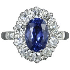 Vintage Edwardian Natural Sapphire Diamond Ring Platinum Circa 1910