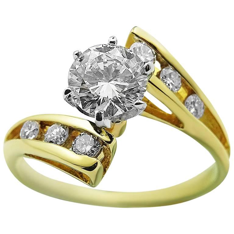 Yellow Gold Sweep with Brilliant Cut 0.96 ct Diamonds Ring For Sale