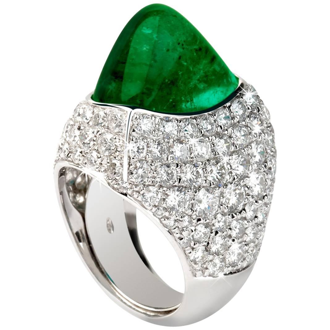 20.44 Carat Emerald Diamond Dome Ring For Sale