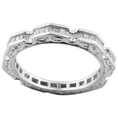 White Gold Wedding Band with Emerald Cut 0.77 ct Diamonds Ring