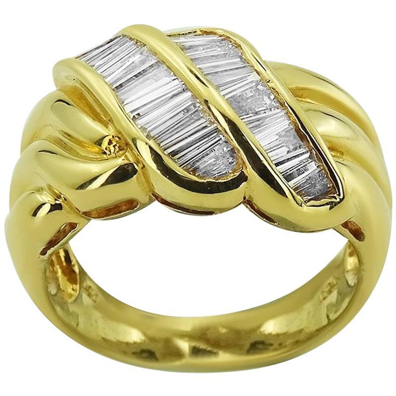 Yellow Gold with Baguette Cut 0.95 ct Diamonds Ring For Sale