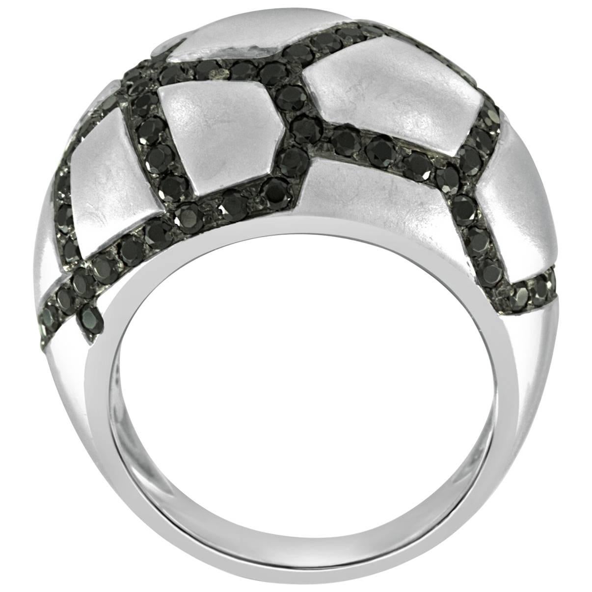 1.68 Carat Black Diamond Dome Ring in 18 Karat White Gold For Sale