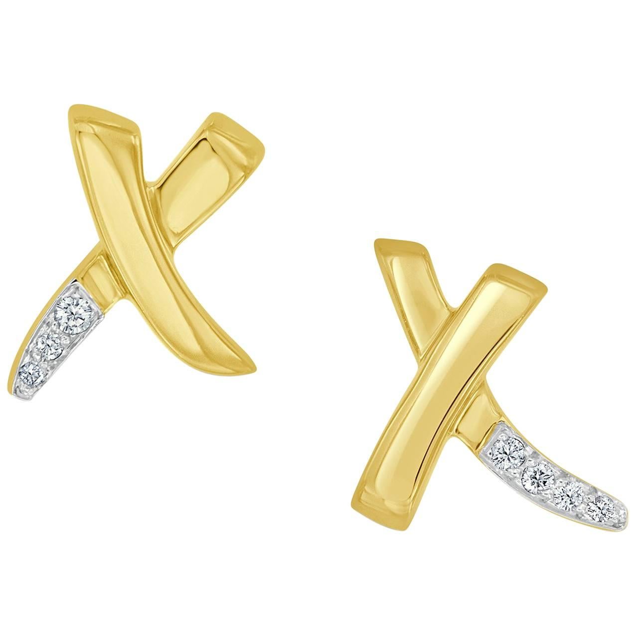 Tiffany & Co. Paloma Picasso Diamond 18 Karat Yellow Gold X Earrings