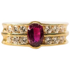 Vintage 1950s GAL Certified 0.75 Carat Oval Ruby and Diamond 14K Gold Ring