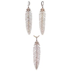 4.90 Carat Diamond Feather Dangle Pendent and Earring Set