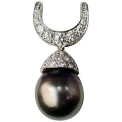 Retro Baroque Tahitian Pearl and Diamond Necklace Enhancer