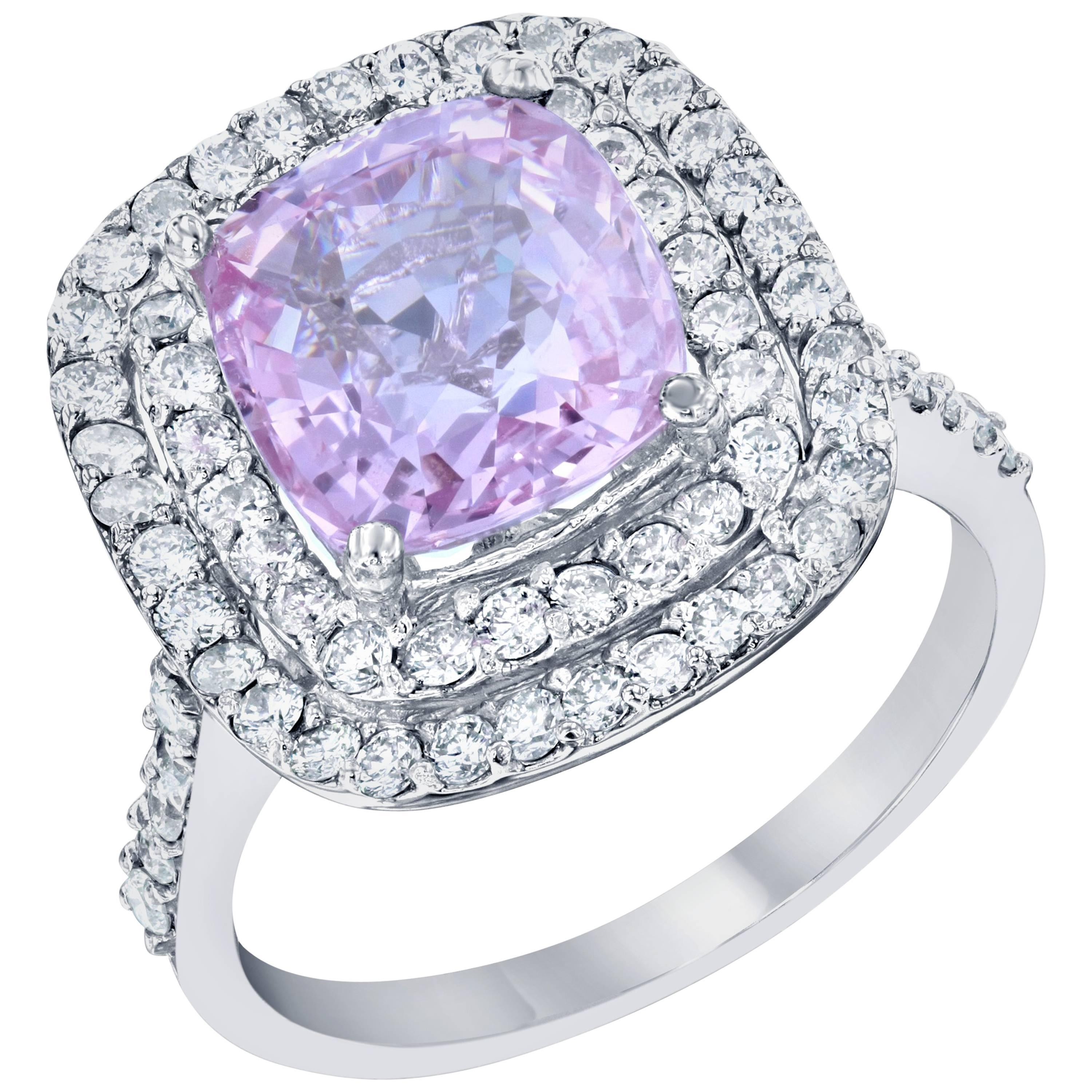 GIA Certified 5.75 Carat Pink Sapphire White Gold Diamond Engagement Ring
