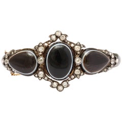 bracelet victorien de 15 kt en diamant et agate émaillée à bandes