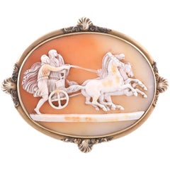 Shell Cameo Brooch Depicting Nike & Mars in Chariot Three Horses