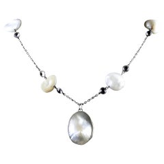 Antique Victorian Silver Blister Pearl Pendant Necklace, circa 1900