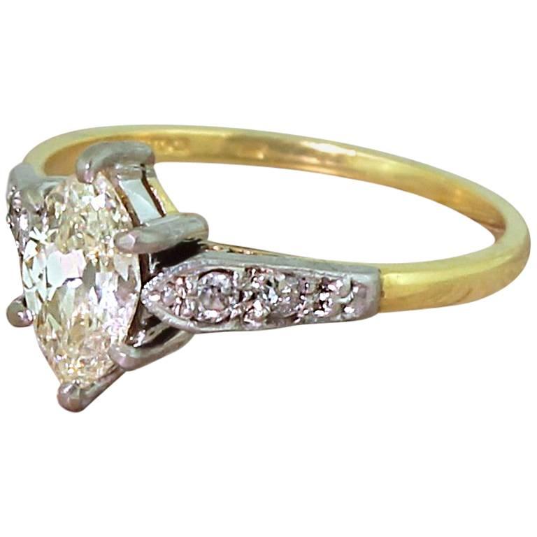 Art Deco 0.77 Carat Old Marquise Cut Diamond Engagement Ring For Sale